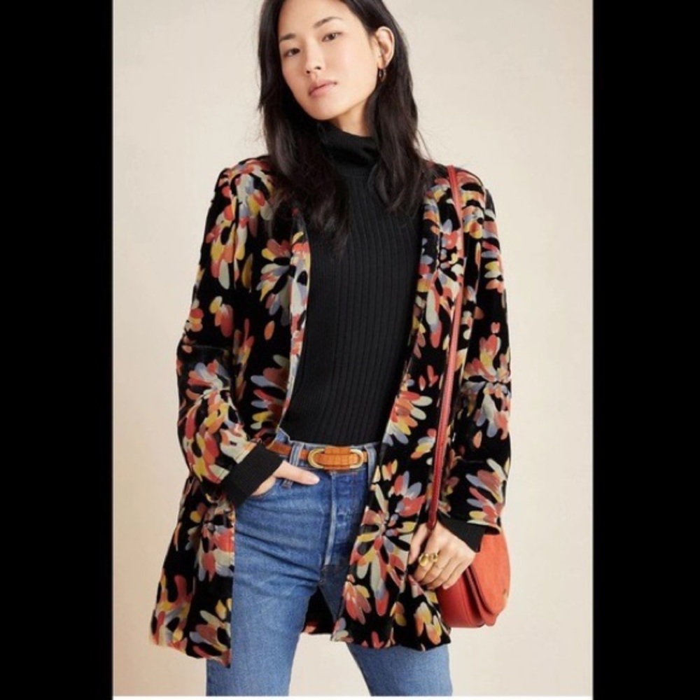 Anthropologie Eva Franco Fireworks Burnout Velvet Kimono jacket  size SP